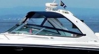 Photo of Formula 370 SS Aluminum WindShield, 2007: Bimini Top, Connector, Side Curtains, viewed from Port Front 
