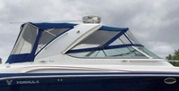 Photo of Formula 370 SS Aluminum WindShield, 2008: Bimini Top, Arch Connection, Front Connector, Side Curtains, Camper Top, Camper Arch Connection, Camper Side and Aft Curtains, viewed from Port Side 