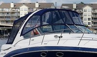 Four Winns® V358 Bimini-Top Bimini-Visor-OEM-G3™ Factory Front VISOR Eisenglass Window Set (typ. 3 front panels, but 1 or 2 on some boats) zips between front of OEM Bimini-Top (not included) and Windshield (NO Side-Curtains, sold separately), OEM (Original Equipment Manufacturer)