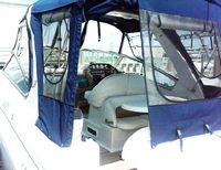 Four Winns® Vista 288 Bimini-Top-Canvas-Frame-Zippered-Seamark-OEM-G3™ Factory BIMINI-TOP CANVAS on FRAME with Zippers for OEM front Visor and Curtains (not included) with Mounting Hardware (no boot cover) (this Bimini-Top may have been SeaMark(r) vinyl-lined Sunbrella(r) prior to 2008 through 2018, now they are Sunbrella(r) to avoid mold issues), OEM (Original Equipment Manufacturer)