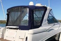 Four Winns® Vista 378 Hard-Top Camper-Top-Aft-Curtain-OEM-G5.2™ Factory Camper AFT CURTAIN with clear Eisenglass windows zips to back of OEM Camper Top and Side Curtains (not included) and connects to Transom, OEM (Original Equipment Manufacturer)