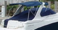 Photo of Four Winns Vista 378, 2003: Bimini Top, Camper Top, Cockpit Cover, viewed from Starboard Rear 