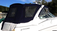 Photo of Four Winns Vista 378, 2003: Bimini Top, Front Visor, Side Curtains, Camper Top, Camper Side and Aft Curtains, viewed from Starboard Rear 
