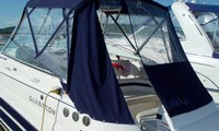Glastron® GS 259 Bimini-Aft-Curtain-OEM-T5™ Factory Bimini AFT CURTAIN with Eisenglass window(s) for Bimini-Top (not included) angles back to Transom area (not vertical), OEM (Original Equipment Manufacturer)
