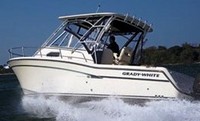 Grady White® Chesapeake 290 Hard-Top-Visor-Side-Curtains-Aft-Drop-Curtain-Strataglass-OEM-J5™ Factory 3 item (4-8 pieces) 4-sided enclosure replacement canvas set: front window Visor panels (1, 2 or 3 on Walk Around Cuddy boats), 3 on Dual Console boats), Side Curtains (pair each) and Aft Drop Curtain for factory installed Hard Top (Strataglass(r) windows, #10 zippers), OEM (Original Equipment Manufacturer)