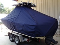 Grady White® Escape 209 T-Top-Boat-Cover-Sunbrella-1399™ Custom fit TTopCover(tm) (Sunbrella(r) 9.25oz./sq.yd. solution dyed acrylic fabric) attaches beneath factory installed T-Top or Hard-Top to cover entire boat and motor(s)