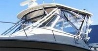 Grady White® Express 305 Hard-Top-Visor-Side-Curtains-Aft-Drop-Curtain-Strataglass-OEM-J6™ Factory 3 item (4-8 pieces) 4-sided enclosure replacement canvas set: front window Visor panels (1, 2 or 3 on Walk Around Cuddy boats), 3 on Dual Console boats), Side Curtains (pair each) and Aft Drop Curtain for factory installed Hard Top (Strataglass(r) windows, #10 zippers), OEM (Original Equipment Manufacturer)