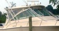 Photo of Grady White Express 360, 2008: Hard-Top, Visor, Side Curtains, Aft-Drop-Curtain Ivory Stamoid, viewed from Starboard Front 
