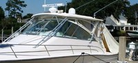 Photo of Grady White Express 360, 2008: Hard-Top, Visor, Side Curtains, Aft Tonneau Cover Ivory Stamoid, viewed from Port Front 