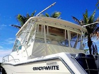 Photo of Grady White Express 360, 2011: Hard-Top, Visor, Side Curtains, Aft-Drop-Curtain Ivory Stamoid, viewed from Port Rear 