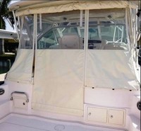 Photo of Grady White Express 360, 2013: Hard-Top, Visor, Side Curtains, Aft-Drop-Curtain Aft Tonneau Cover Rolled Up Ivory Stamoid, Rear 