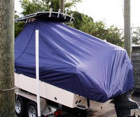 Grady White® Fisherman 222 T-Top-Boat-Cover-Sunbrella-1399™ Custom fit TTopCover(tm) (Sunbrella(r) 9.25oz./sq.yd. solution dyed acrylic fabric) attaches beneath factory installed T-Top or Hard-Top to cover entire boat and motor(s)