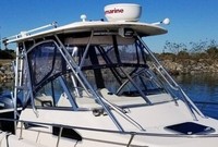 Grady White® Gulfstream 232 Hard-Top-Visor-Side-Curtains-Aft-Drop-Curtain-Strataglass-OEM-J3™ Factory 3 item (4-8 pieces) 4-sided enclosure replacement canvas set: front window Visor panels (1, 2 or 3 on Walk Around Cuddy boats), 3 on Dual Console boats), Side Curtains (pair each) and Aft Drop Curtain for factory installed Hard Top (Strataglass(r) windows, #10 zippers), OEM (Original Equipment Manufacturer)