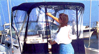 Grady White® Islander 268 Bimini-Visor-OEM-G1™ Factory Front VISOR Eisenglass Window Set (typ. 3 front panels, but 1 or 2 on some boats) zips between front of OEM Bimini-Top (not included) and Windshield (NO Side-Curtains, sold separately), OEM (Original Equipment Manufacturer)
