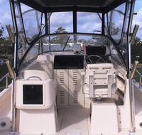 Grady White® Islander 268 Hard-Top-Visor-Side-Curtains-Aft-Drop-Curtain-Strataglass-OEM-J4™ Factory 3 item (4-8 pieces) 4-sided enclosure replacement canvas set: front window Visor panels (1, 2 or 3 on Walk Around Cuddy boats), 3 on Dual Console boats), Side Curtains (pair each) and Aft Drop Curtain for factory installed Hard Top (Strataglass(r) windows, #10 zippers), OEM (Original Equipment Manufacturer)