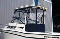 Photo of Grady White Islander 268, 1999: After-Market (The OEM Canvas and our T-Top-Boat-Cover will NOT fit this) Hard-Top Top, Spray-Shield, Side Curtains, Aft-Drop-Curtain, viewed from Port Rear 
