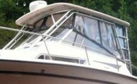 Grady White® Marlin 300 Hard-Top-Visor-Side-Curtains-Aft-Drop-Curtain-Strataglass-OEM-J5™ Factory 3 item (4-8 pieces) 4-sided enclosure replacement canvas set: front window Visor panels (1, 2 or 3 on Walk Around Cuddy boats), 3 on Dual Console boats), Side Curtains (pair each) and Aft Drop Curtain for factory installed Hard Top (Strataglass(r) windows, #10 zippers), OEM (Original Equipment Manufacturer)