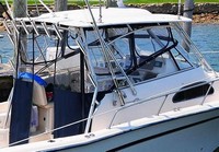 Photo of Grady White Marlin 300, 2005: Hard-Top, Front Visor, Side and Aft Curtains, viewed from Starboard Rear 