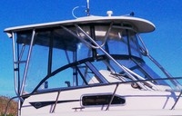 Grady White® Seafarer 226 Hard-Top-Visor-Side-Curtains-Aft-Drop-Curtain-Strataglass-OEM-J3™ Factory 3 item (4-8 pieces) 4-sided enclosure replacement canvas set: front window Visor panels (1, 2 or 3 on Walk Around Cuddy boats), 3 on Dual Console boats), Side Curtains (pair each) and Aft Drop Curtain for factory installed Hard Top (Strataglass(r) windows, #10 zippers), OEM (Original Equipment Manufacturer)