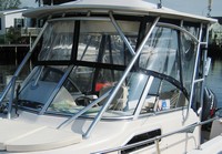 Grady White® Seafarer 226 Hard-Top-Visor-Side-Curtains-Aft-Drop-Curtain-Strataglass-OEM-J3™ Factory 3 item (4-8 pieces) 4-sided enclosure replacement canvas set: front window Visor panels (1, 2 or 3 on Walk Around Cuddy boats), 3 on Dual Console boats), Side Curtains (pair each) and Aft Drop Curtain for factory installed Hard Top (Strataglass(r) windows, #10 zippers), OEM (Original Equipment Manufacturer)