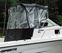 Photo of Hydrasports 212WA, 2002: Bimini Top, Front Connector, Side Curtains, Aft-Drop-Curtain, viewed from Starboard Rear 