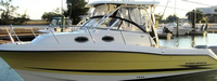 Photo of Hydrasports 2800WA, 2003: Hard-Top, Front Connector, Side Curtains, Aft-Drop-Curtain, viewed from Port Front 