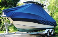 Key West® 2300CC SS T-Top-Boat-Cover-Sunbrella-1499™ Custom fit TTopCover(tm) (Sunbrella(r) 9.25oz./sq.yd. solution dyed acrylic fabric) attaches beneath factory installed T-Top or Hard-Top to cover entire boat and motor(s)