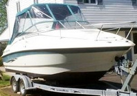 Photo of Larson Cabrio 220, 2000: Bimini Top, Connector, Side Curtains, Aft Curtain, viewed from Starboard Front 