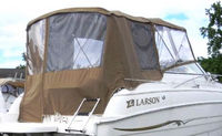 Larson® Cabrio 254 Bimini-Connector-Curtains-Set-OEM-T7™ Factory 4 item (6-8 piece) 4-sided enclosure replacement canvas set: Bimini Top canvas, front window Connector panel(s), Side Curtains (pair each) and Aft Curtain (No Frames or Boots), OEM (Original Equipment Manufacturer)