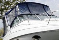 Photo of Larson Cabrio 270, 1999: Bimini Top, Connector, Side Curtains, Camper Top, Camper Side Curtains, viewed from Starboard Front 