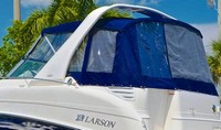 Larson® Cabrio 274 Camper-Top-Aft-Curtain-OEM-T2™ Factory Camper AFT CURTAIN with clear Eisenglass windows zips to back of OEM Camper Top and Side Curtains (not included) and connects to Transom, OEM (Original Equipment Manufacturer)