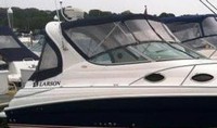 Photo of Larson Cabrio 290 Arch, 2005: Bimini Top, Connector, Side and Aft Curtains, viewed from Starboard Side 