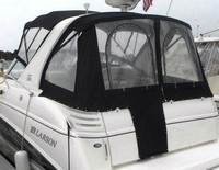 Larson® Cabrio 330 Mid Cabin Camper-Top-Aft-Curtain-OEM-T™ Factory Camper AFT CURTAIN with clear Eisenglass windows zips to back of OEM Camper Top and Side Curtains (not included) and connects to Transom, OEM (Original Equipment Manufacturer)