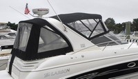 Photo of Larson Cabrio 330, 2008: Bimini Top, Connector, Side Curtains, Camper Top, Camper Side and Aft Curtains, viewed from Starboard Rear 