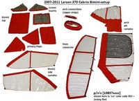 Photo of Larson Cabrio 370 Mid Cabin, 2007-2011: Bimini Top, Front Connector, Side Curtains, Arch Aft Curtain Arch Connections Privacy Flaps, Front and, Side Screen Inserts Sunbrella Joekey Red 