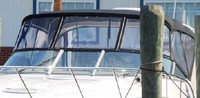 Photo of Larson Cabrio 370 Mid Cabin, 2008: Bimini Top, Front Connector, Side Curtains, Aft Curtain Black Sunbrella, viewed from Starboard Front 
