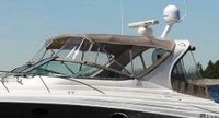 Photo of Larson Cabrio 370 Mid Cabin, 2009: Bimini Top, Front Connector, Side Curtains, Aft Curtain Linen Tweed Sunbrella, viewed from Port Side 