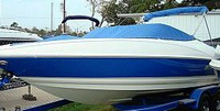 Photo of Larson Senza 226 Std WindShield, 2007: Bimini Top in Boot, Bow Cover Cockpit Cover, viewed from Port Front 