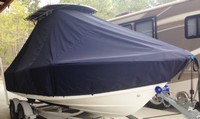 Mako® 201CC T-Top-Boat-Cover-Sunbrella-1399™ Custom fit TTopCover(tm) (Sunbrella(r) 9.25oz./sq.yd. solution dyed acrylic fabric) attaches beneath factory installed T-Top or Hard-Top to cover entire boat and motor(s)