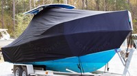 Photo of Mako 252CC 20xx T-Top Boat-Cover, viewed from Starboard Front 