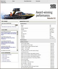 Photo of Malibu 21.5 Wakesetter VLX, 2006: Malibu Feature and Options Web Page 1 of 2 