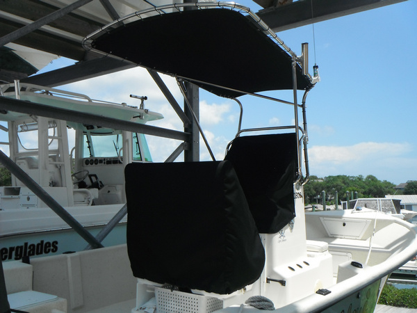 Shadow™ folding T-Top with Stabilizer on 2010 MayCraft® 1800 Skiff, Rear Quarter View