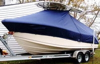 McKee Craft® Freedom 24 T-Top-Boat-Cover-Wmax-1149™ Custom fit TTopCover(tm) (WeatherMAX(tm) 8oz./sq.yd. solution dyed polyester fabric) attaches beneath factory installed T-Top or Hard-Top to cover entire boat and motor(s)