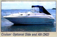 Photo of Monterey 276 Cruiser No Arch, 1999: Bimini Top, Visor, Side Curtains, Aft Curtain original Brochure, viewed from Port Side 