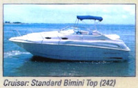 Photo of Monterey 276 Cruiser No Arch, 1999: Bimini Top original Brochure, viewed from Port Side 