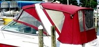 Photo of Monterey 290 Cruiser Ameritex, 2006: Bimini Top, Front Connector, Side Curtains, Camper Top, Side Aft Curtains red, viewed from Port Side 