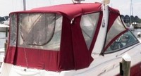 Photo of Monterey 290 Cruiser Ameritex, 2006: Bimini Top, Front Connector, Side Curtains, Camper Top, Side Aft Curtains red, viewed from Starboard Rear 