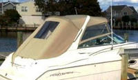 Photo of Monterey 322 Cruiser, 2002: Bimini Visor, Side Curtains Radar Arch Sunshade Top, Sunshade Aft Enclosure, viewed from Starboard Rear 