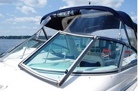 Photo of Monterey 322 Cruiser, 2003: Bimini Top, Connector zipped open, Side Curtains, Arch-Aft-Top, Camper Top, viewed from Port Front 