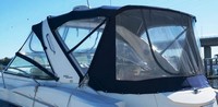 Monterey® 350 Sport Yacht Bimini Camper-Top-Aft-Curtain-OEM-T3™ Factory Camper AFT CURTAIN with clear Eisenglass windows zips to back of OEM Camper Top and Side Curtains (not included) and connects to Transom, OEM (Original Equipment Manufacturer)